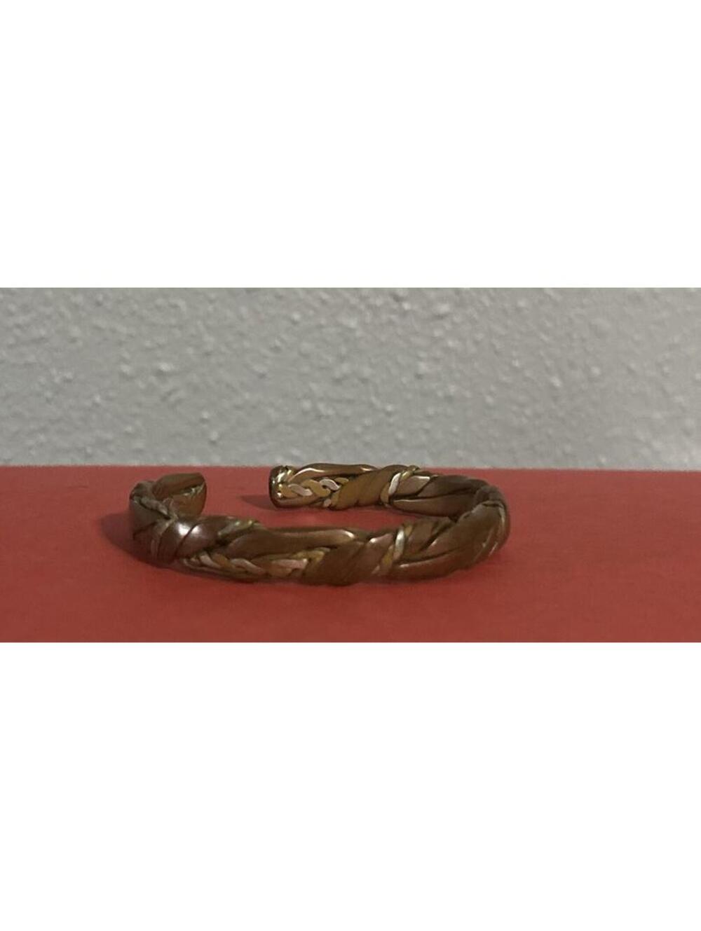 Sergio Lub Wheat Mixed Metal Copper Cuff Bracelet Magnetic 7" Diameter
